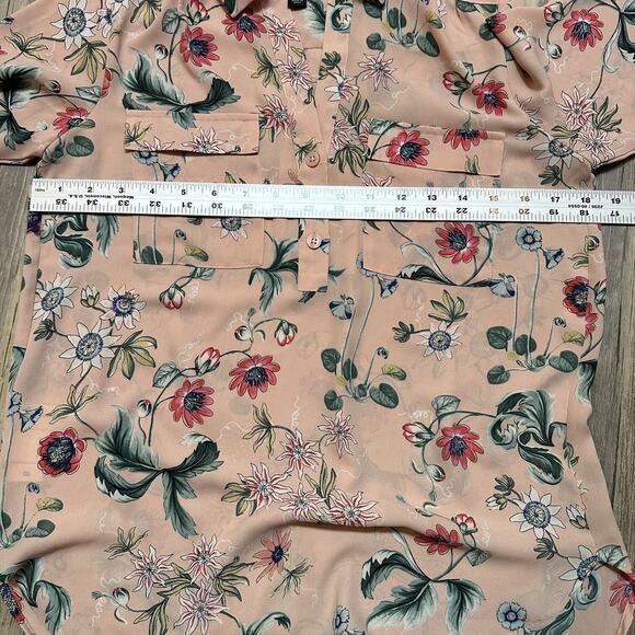 Ann Taylor Petite XSP Floral Popover Blouse Pink Long Sleeve Shirt Top - Picture 3 of 7